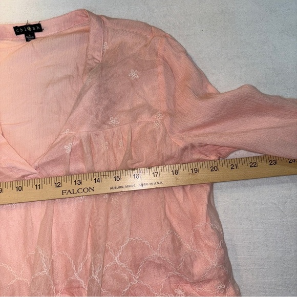 Pink Ruffled 3/4 Sleeve Blouse Women Large - Picture 5 of 10